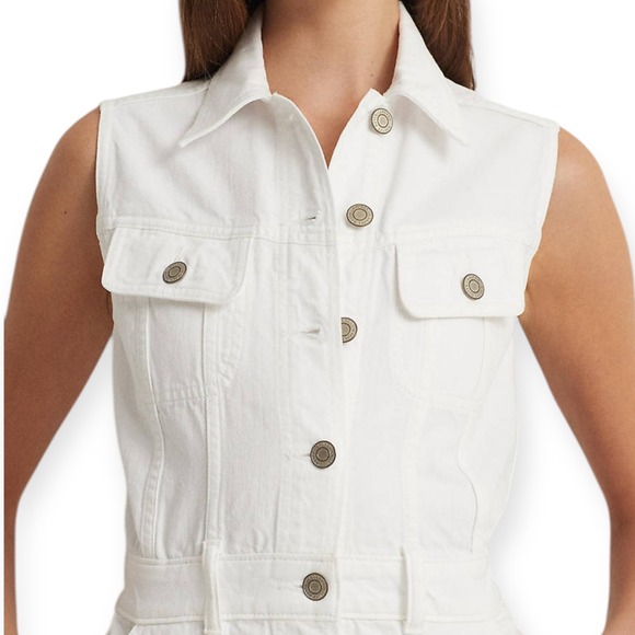Lauren Ralph Lauren Denim Trucker Dress NWT White Sleeveless Button Front Size 8 - Picture 3 of 10